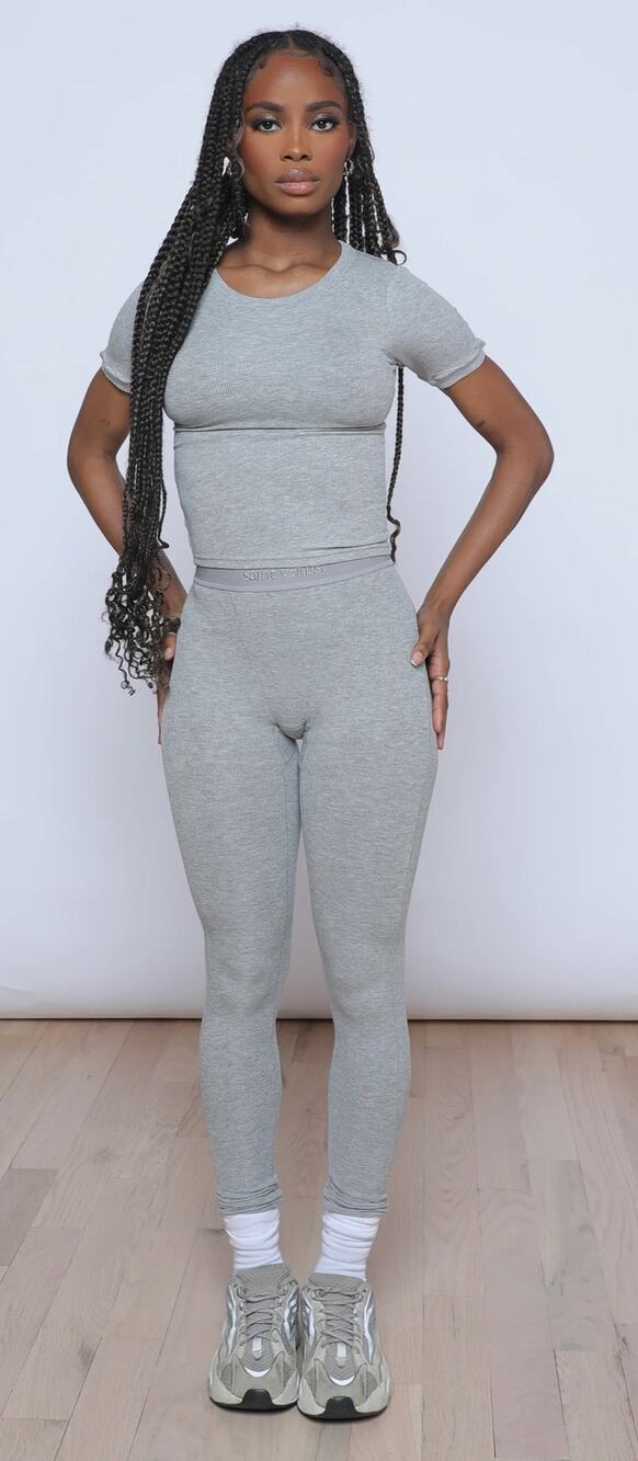 Saint Venust Rib Lounge Leggings Stone Grey Womens Plus Size XXL New Athleisure